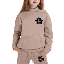 Conjunto infantil de sudadera con capucha de manga larga y pantalón, color beige, para niños de 1 a 2 años.