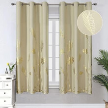 Gold Wheat Leaf Print Curtains Light Blocking Thermal