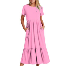 Zomerse casual maxi-jurk met korte mouwen en ronde hals voor dames