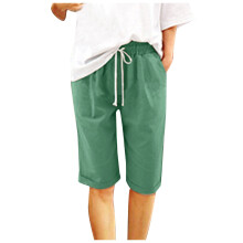 Damen-Bermudas aus Baumwolle, elastischer Bund, grün, XL
