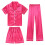 Mädchen-Freizeitpyjama-Set aus Seidensatin, 3-teilig, pinkfarben 1
