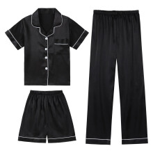 Set de pijama casual din satin de mătase pentru fete, 3 piese, negru, mărime