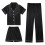 Pigernes afslappet silke-satin pyjamassæt, 3 dele, sort, str. 1