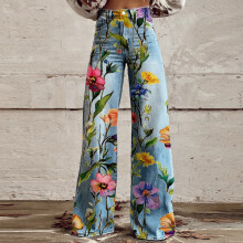 Pantaloni casual da donna stampati con cerniera e bottone