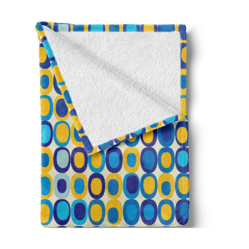 Flannel fleece throw blanket yellow blue grid pattern 1