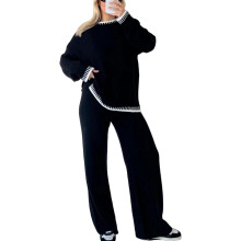 Conjunto feminino de suéter e calça pantalona (2 peças)