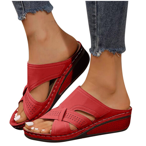 Women's Red Wedge Heel Sandals Size 6.5