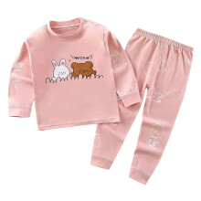 Baumwoll-Schlafanzug-Set für Babys (3M-5Y) mit Hasen- und Bärenmuster, rosa, 3M-5Y