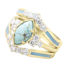 Turquoise Diamond Ring Set for Women 3 Pieces