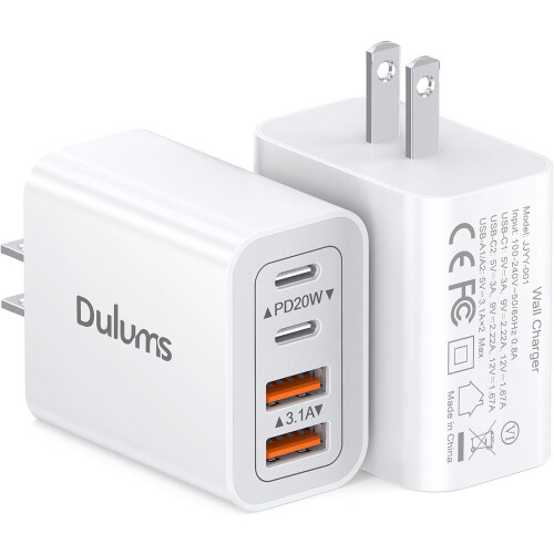 40W USB-C charger cube 2-pack 4-port PD QC adapter