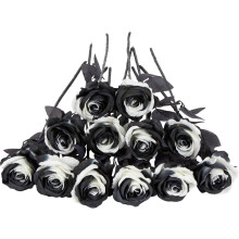 Zwarte kunstmatige zijden rozen met lange steel, 12 stuks