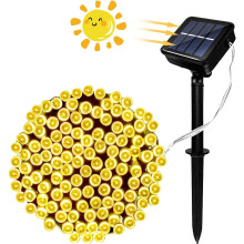Napelemes fényfüzér, meleg fehér, 50 LED, 23 láb