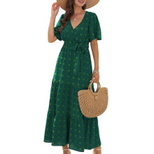 Boho maxi-jurk met stippen voor dames, groen, maat M