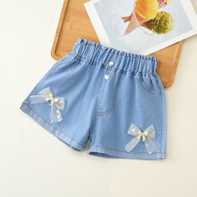 Denim Pleated Skirt for Girls with Lace Trim and Pockets