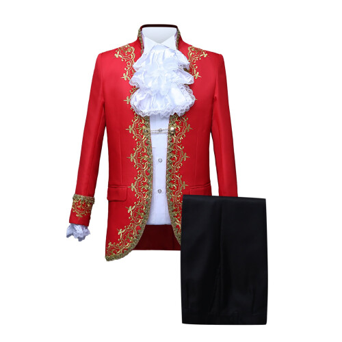 Men's Steampunk Tailcoat with Gold Embroidery Red