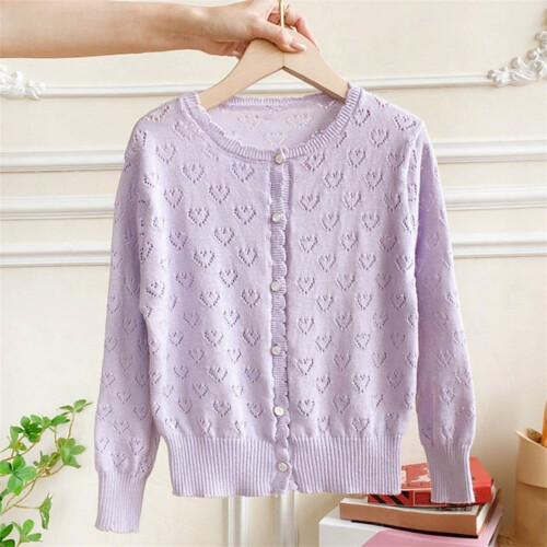 Girls Knit Cardigan Solid Color Long Sleeve Open Front