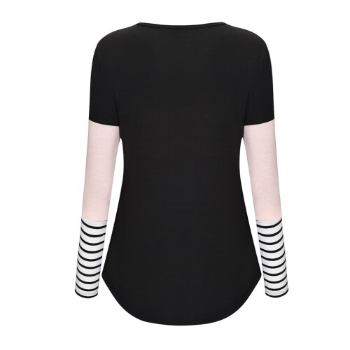 Camicia premaman da donna a righe, maniche lunghe, girocollo, rosa 2