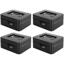 Metallkassa med kombinationslås och bricka, svart, 4-pack