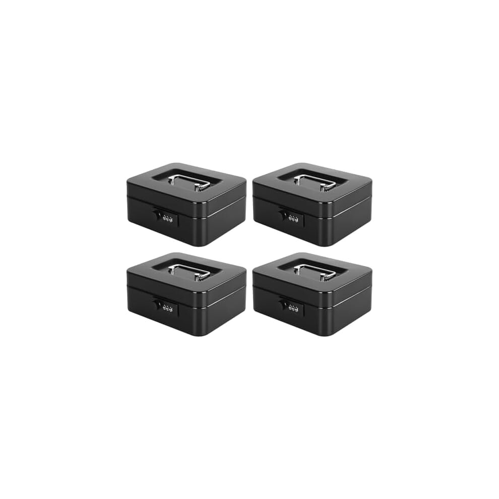 Metal Cash Box With Combo Lock And Tray Black 4 Pack 9065759692754