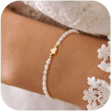 Gold or Silver Pearl Bracelet for Women, 14K Gold Plated,