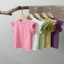 Girls' short sleeve ruffle blouse yellow 5-6 years