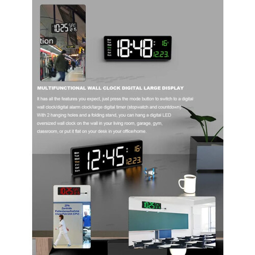 Digital Wall Clock LED 16 Inch with Remote Dual Alarm 2