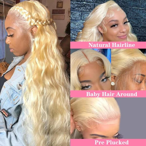 613Blonde Περούκα με δαντέλα από ανθρώπινη τρίχα 28", πυκνότητα 180%, διαφανές κυματιστό 1