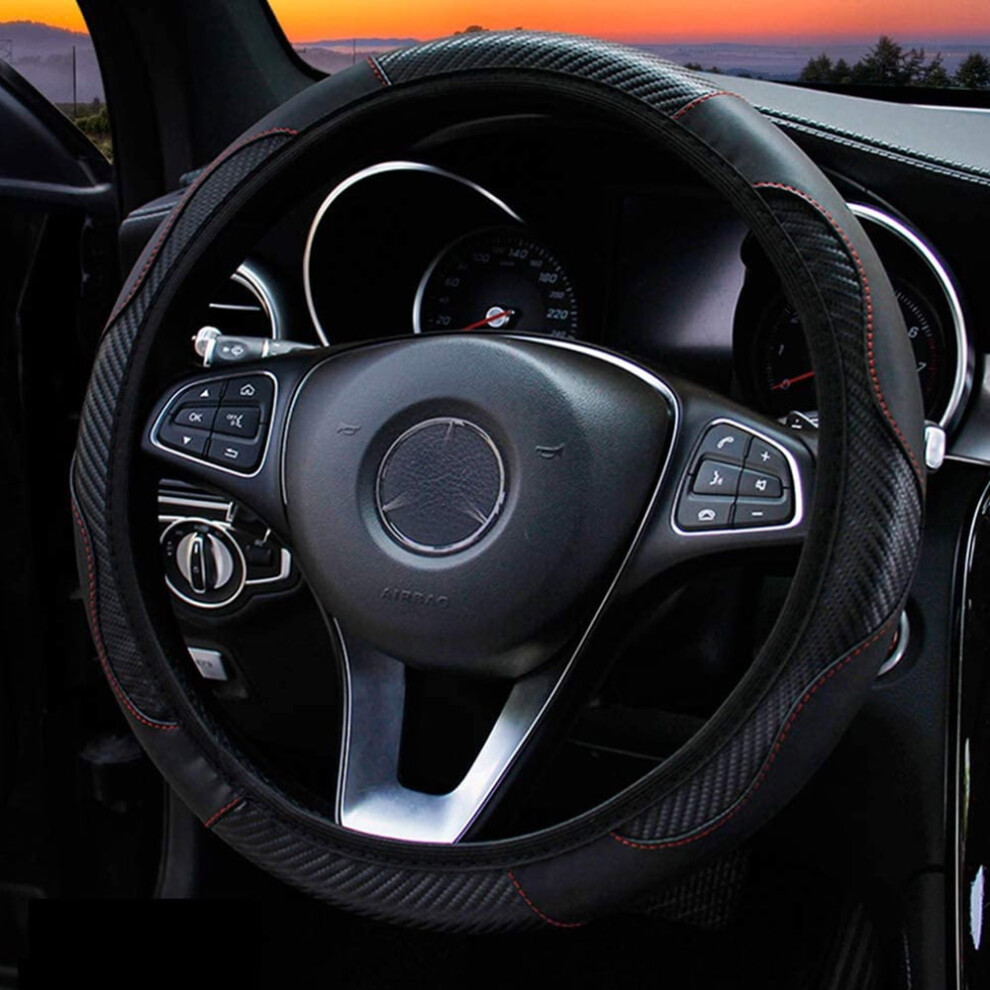 Fiber Leather Steering Wheel Cover Round D-Type 15 Inch 9101399692331