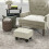 Foot Stool Linen Fabric Plastic Legs Cube Beige 1