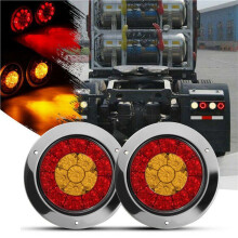 4piezas 4 Pulgadas 16 LED Camión Redondo Remolque RV Luz de Señal Trasera de de Parada de Freno Rojo Ámbar Cromo Impermeable 12-24V