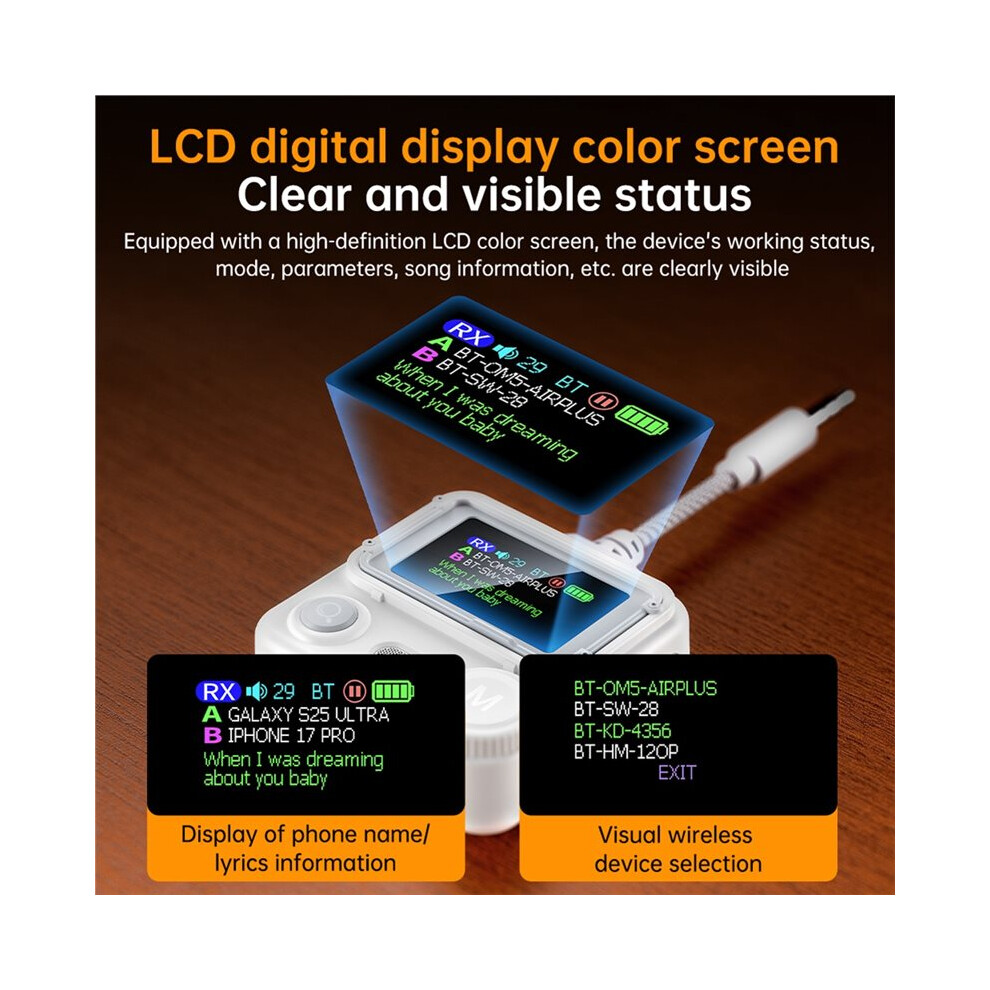 6.0 Audio Receiver Transmitter Color Lcd Display 3.5Mm Aux Hifi Music Airplane Wireless Transceiver With Mic 6031240005382