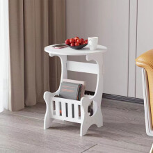 White Wooden Round Side Table 45x28cm with Shelf