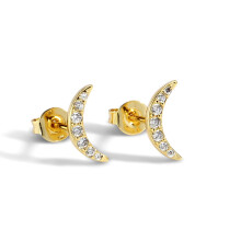 Crescent Stud Earrings Gold Plated 1 Pair
