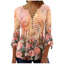 Bohemian Women's V-Neck Floral Print Tunic Top