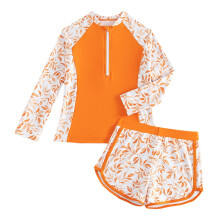 Girls' long sleeve zipper swimsuit for hot springs, size