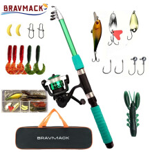 Fishing Pole Set Telescopic Rod with Spinning Reel and Hooks