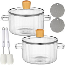 Borosilicate glass saucepan with lid 1.3L 2 pcs