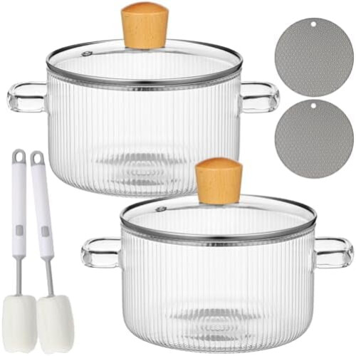 Borosilicate glass saucepan with lid 1.3L 2 pcs