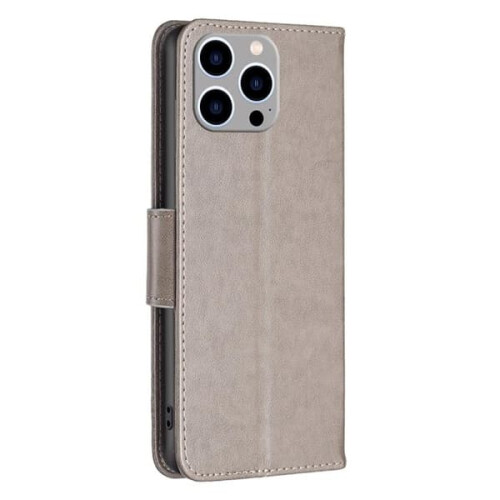 iPhone 14 Pro Max wallet case grey butterflies design 2
