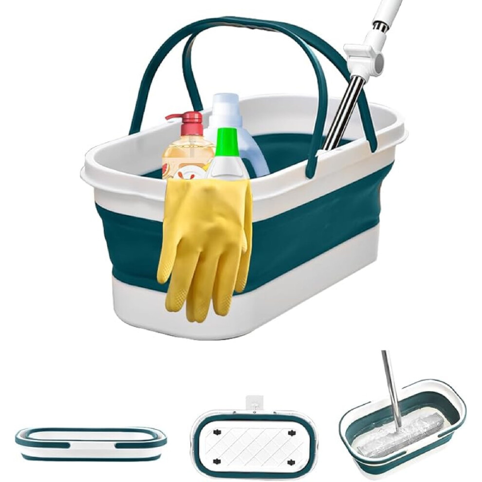 12L Foldable Mop Bucket With Handle And Wheels Blue 9401284879329