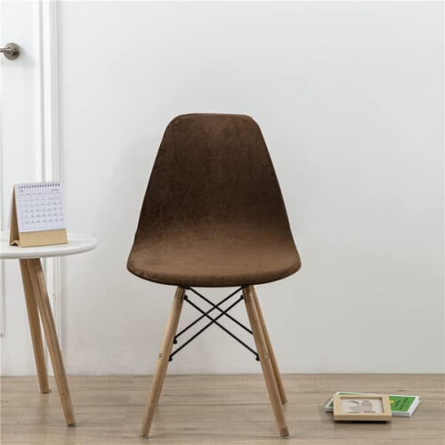 Dining chair cover solid brown without armrests 4 pcs 1