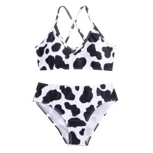 Floral print girls' two-piece swimsuit, crisscross back,