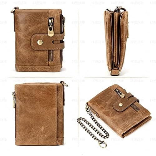 Vintage kleine Damengeldbörse mit RFID-Schutzkette, Leder 2