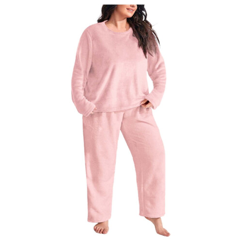Damen-Flanellpyjama-Set, einfarbig, XL