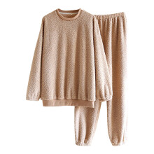 Dámská pyžamová sada z jednobarevného flanelu, plus size, khaki, velikost M