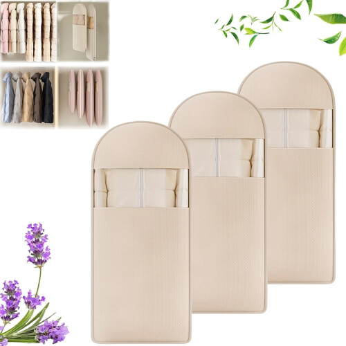 Hangende kledingzak beige XL 3-pack zelfcomprimerend