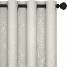 Room Darkening Thermal Curtains Silver Branch Print 52x72