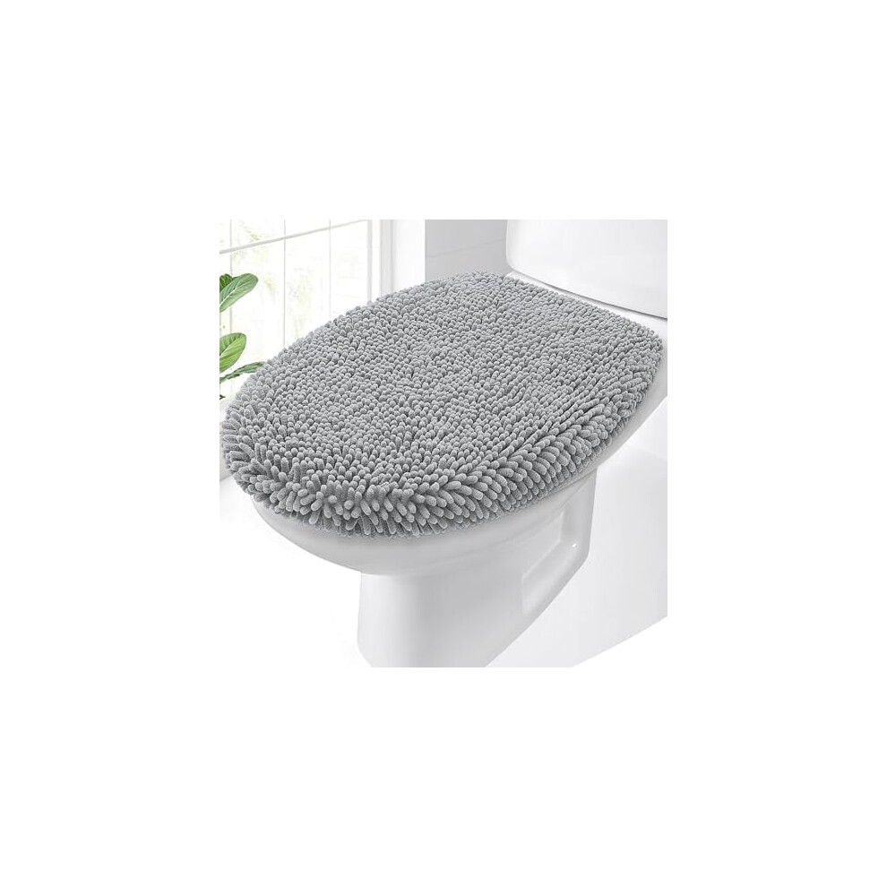 Chenille Toilet Lid Cover Light Gray 17.5X15 Inch 9132278165844