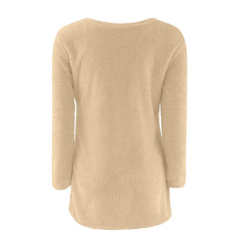 Women's Fluffy Fuzzy Sweater Solid Color Long Sleeve Round 2