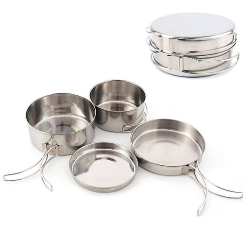 Stainless Steel Cooking Pots Set for Camping 4 pcs 1